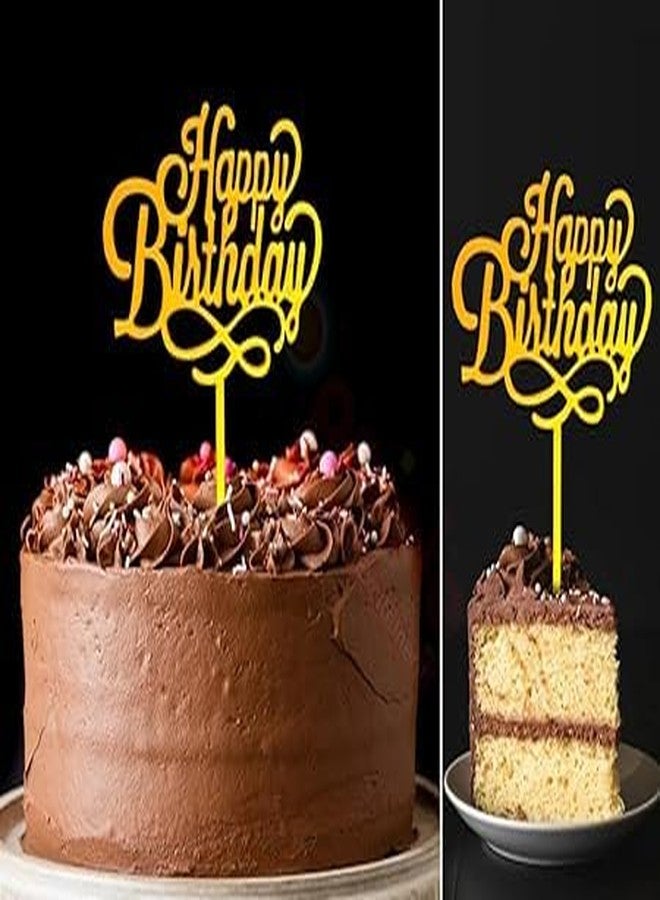 BRIJBAZAAR Happy Birthday Acrylic Elegant Cake Topper Pack of 1 Golden Cake Decoration item - Image 3